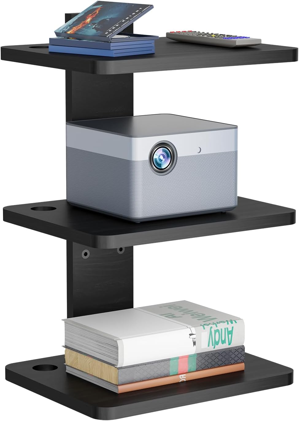 WALI Projector Mount Floating TV Shelf, Holds Up to 22lbs, Wooden Floating Shelf for Under TV for DVD Players, Cable Boxes, Routers, Game Consoles, PlayStation Accessories (CS303NB), 3 Shelves