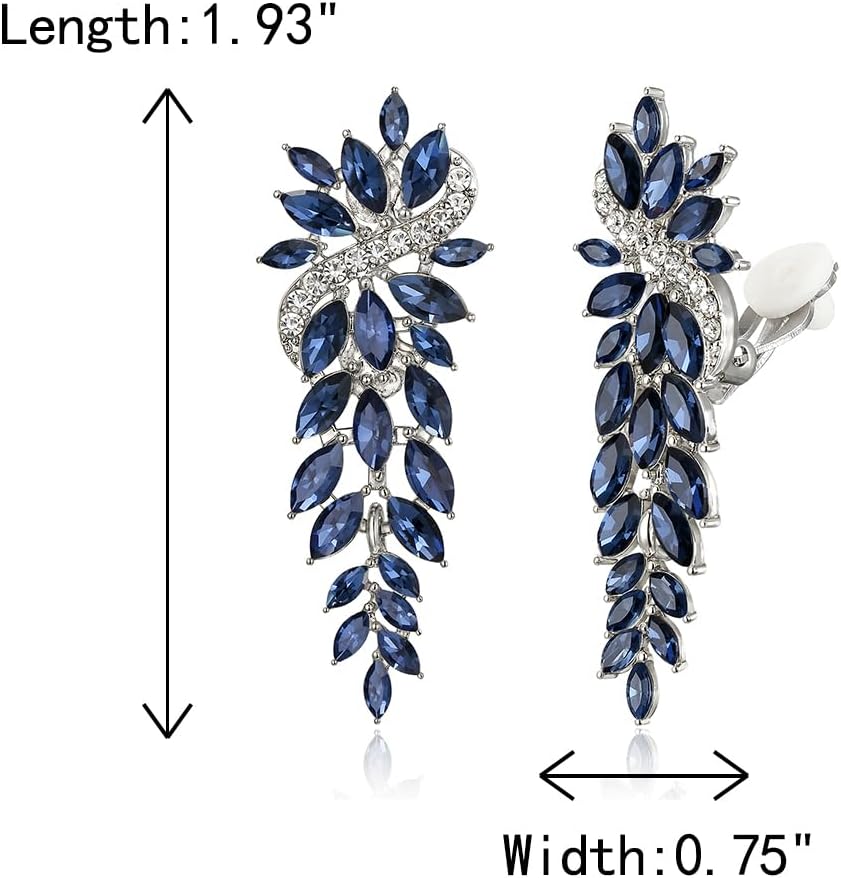 Crysdue Clip On Rhinestone Chandelier Dangle Earrings, Marquise Crystal Wedding Bridal Statement Drop Non Piercing Earrings for Brides Bridemaids Women Formal Prom Jewelry - Image 6