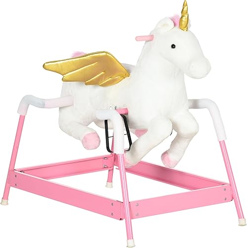 Qaba Caballo mecedor de primavera, para niños de 5 a 12 años, juguete con sonido, diseño de unicornio, rosa