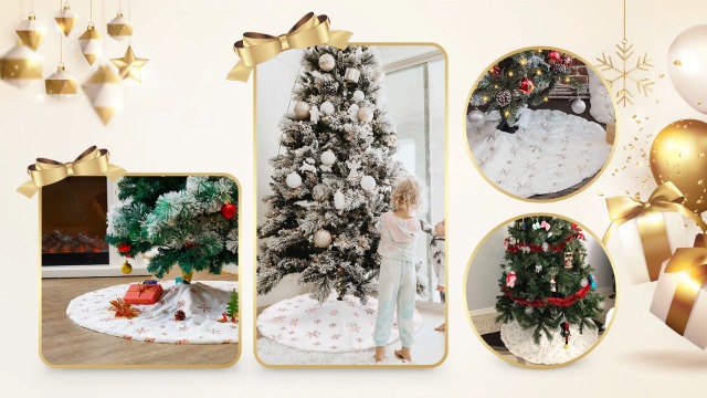 Watch Faux Fur White Tree Skirt Sequin Snowflakes Christmas Decor on ...