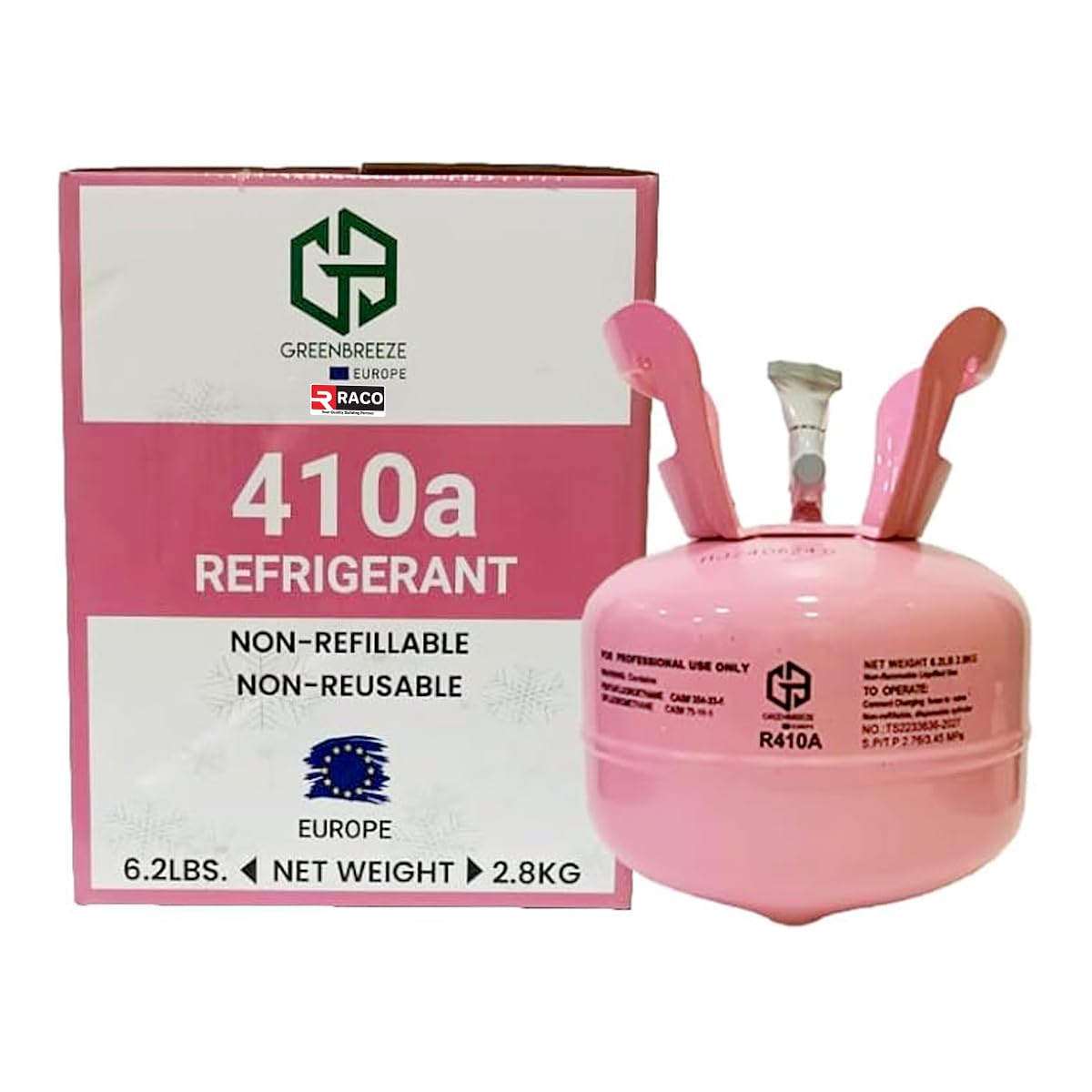 RACOGreenBreez 410a Refrigerant Gas – 2.8Kg Disposable Cylinder, Euro Standard for High-Efficiency Cooling