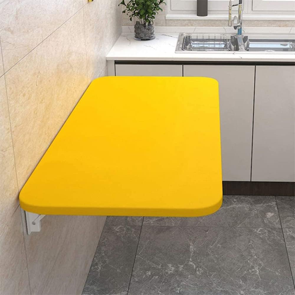 Folding Study Desk,Invisible Workbench for Kitchen Balcony Bedroom,Space-Saving Solid Wood Wall-Mounted Dining Table,60 * 50cm/24 * 20in-Yellow