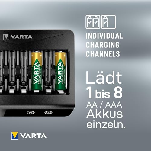 VARTA Akku Ladegerät, Batterieladegerät für wiederaufladbare AA/AAA, bis zu 8 Akku, LCD Multi Charger+, Einzelschachtladung, unbestückt
