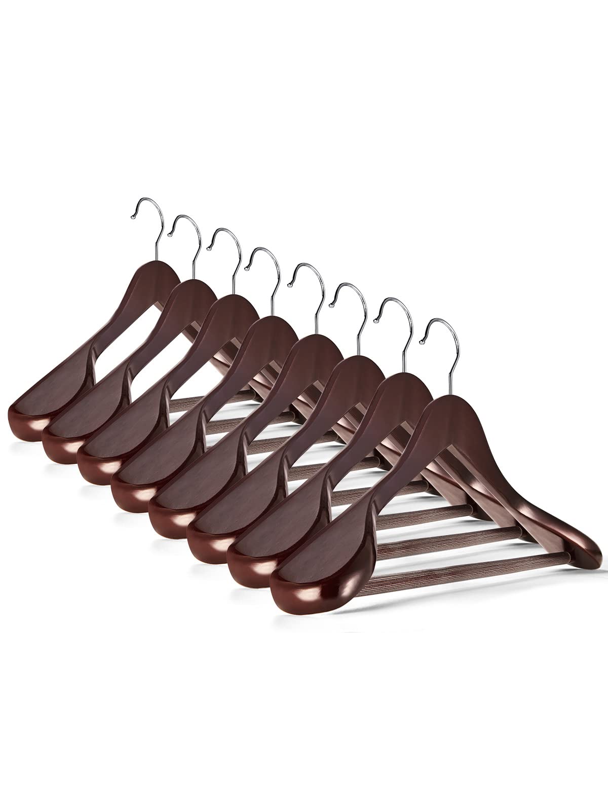 SmartorSuit Hangers for Men, 8 Pack - Wide Shoulder Wooden Suit Hangers with Non Slip Pants Holder, Wide Hangers for Suit, Coat, Jacket, Gown, Heavy Duty Wood Suit Hanger (Cherry)