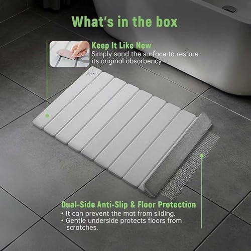 Miniatura 5 de Tapete de baño de piedra para absorción de agua, tapete plegable de piedra de diatomita, antideslizante y de secado rápido, tapete de baño cuadrado