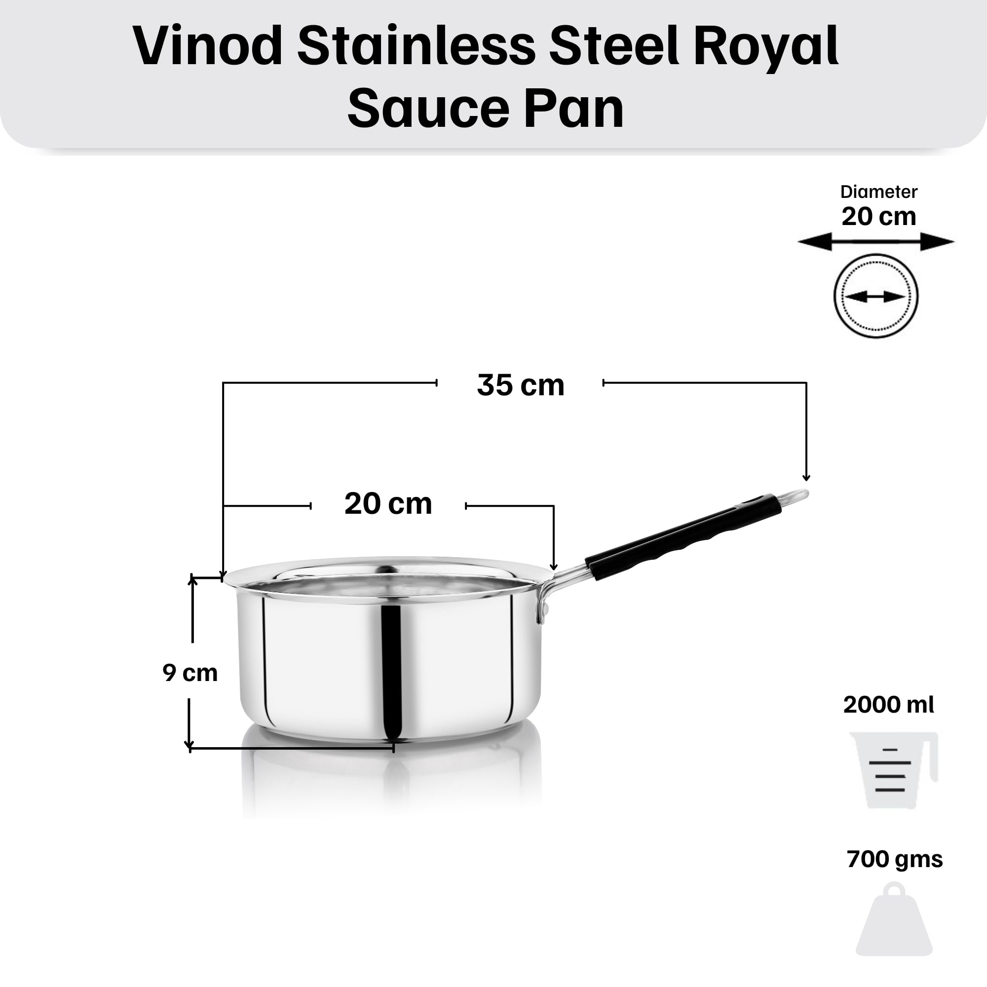 Vinod Stainless Steel Saucepan - 20cm -2