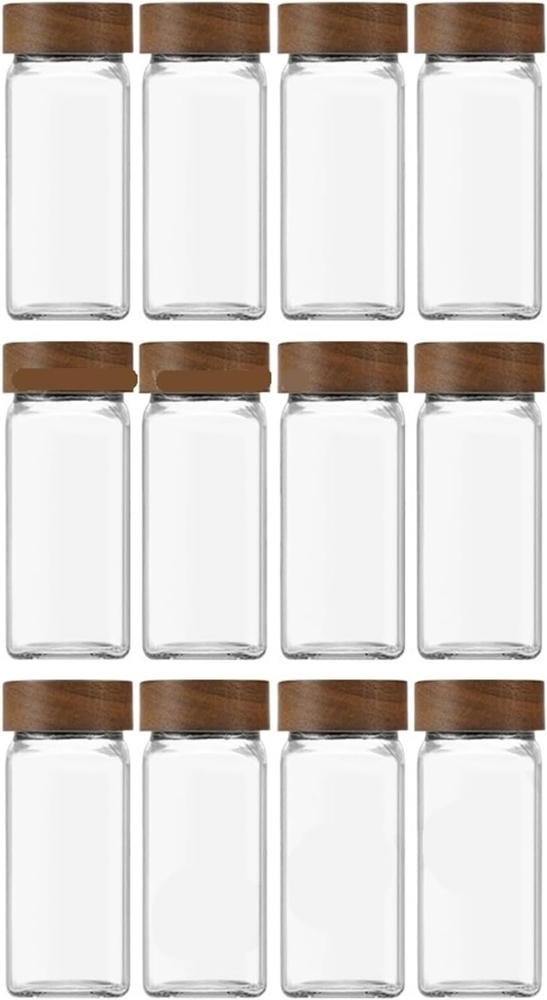 13Pcs Glass Spice Jars With Bamboo Lids 4oz Jar Set Seasoning Organizer Storage Bottles For Rack(13pcs 4ozl jars set)