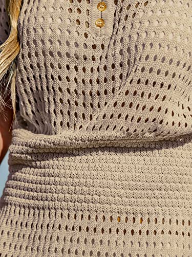 Image of CUPSHE Women Crochet Swim Cover Up Short Sleeve V Neck Bathing Suit Beach Dress Summer Swimwear Coverups