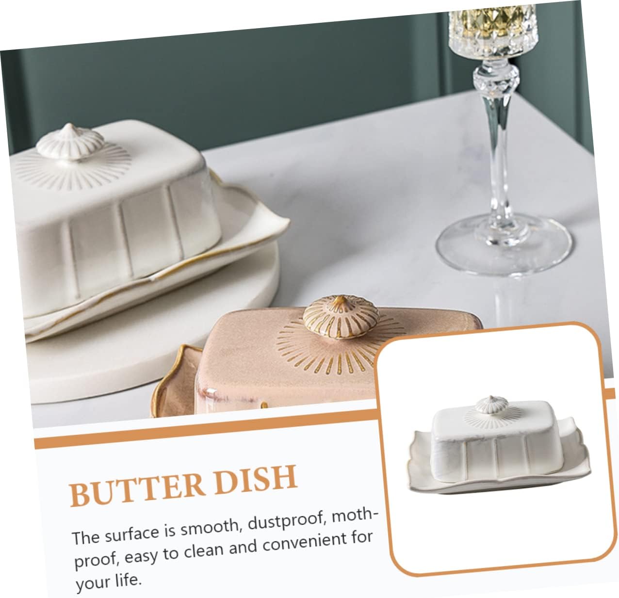 Porcelain Butter Container with Lid Elegant Rectangular Ceramic Butter Dish Romantic Style Serving Tray for Kitchen Restaurant Hotel and Dessert Table Use