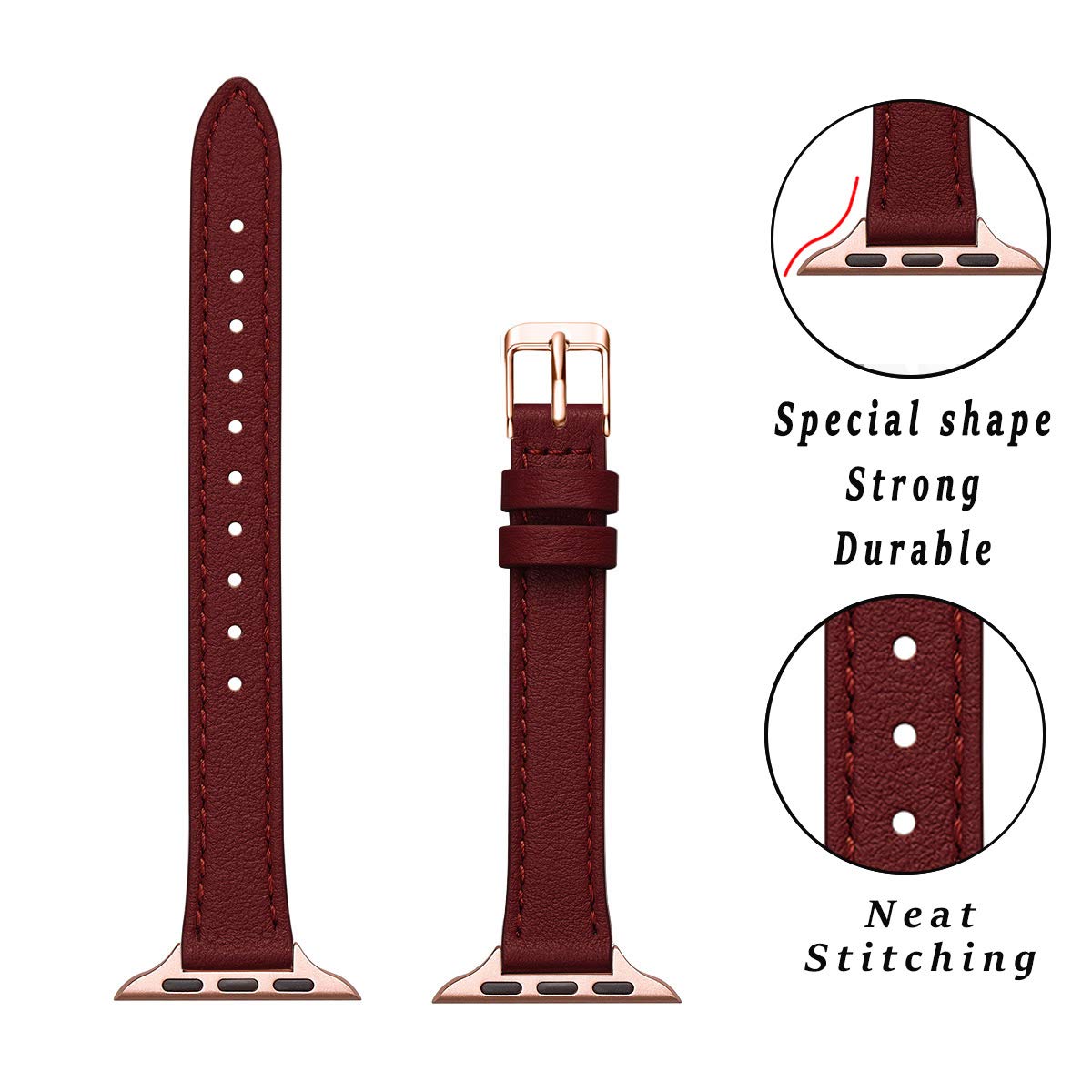 STIROLL OxSlim Leather Apple Watch Bands -  38/40 (3 Colors Available) STIROLL Slim Leather Band for Apple Watch 38mm/40mm/41mm  main image 3