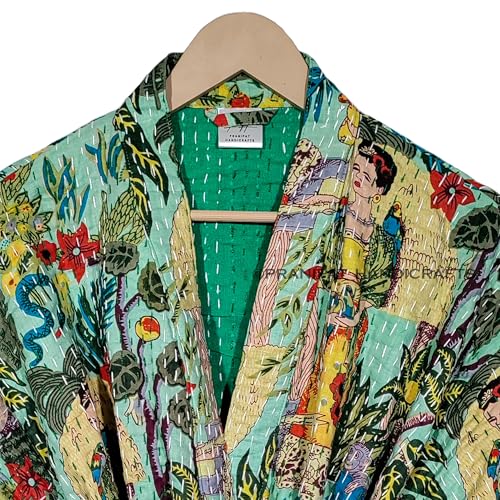 Pranipat Handicrafts White/Green Boho Kimono Jacket – Lightweight Floral Ethnic Outerwear for Effortless Style - Image 6