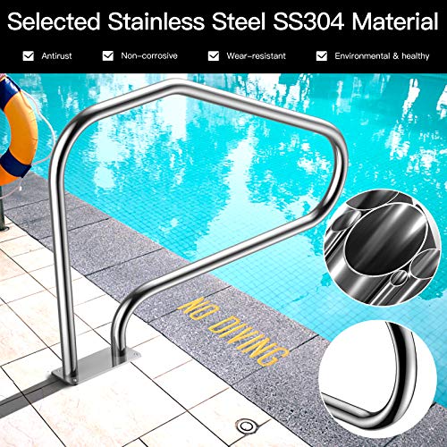 Dortala 4-Bend Swimming Pool Hand Rail, 49" Stainless Steel Pool Stair Rail, Comfortable Grab Feeling, Deck Mounted Handrail, Reinforced Structure, Polished Surface, For Pool Steps, Indoors Outdoors #TOP4
