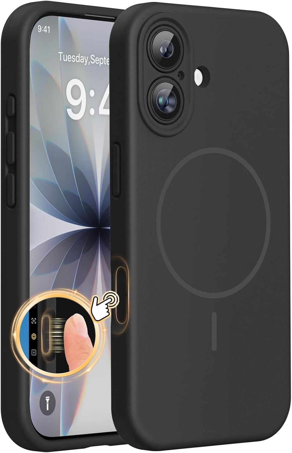 Miracase Magnetic for iPhone 17 Case, Compatible with MagSafe, Integrated Silicone Camera Control Cover, 3.0mm Thicken Shockproof Drop Protection Phone Case for 17, Black Black iPhone 17