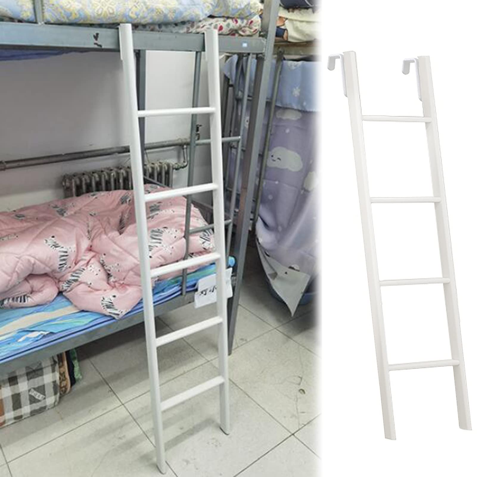 Escalera litera blanca de 140 cm con ganchos para cama de suelo