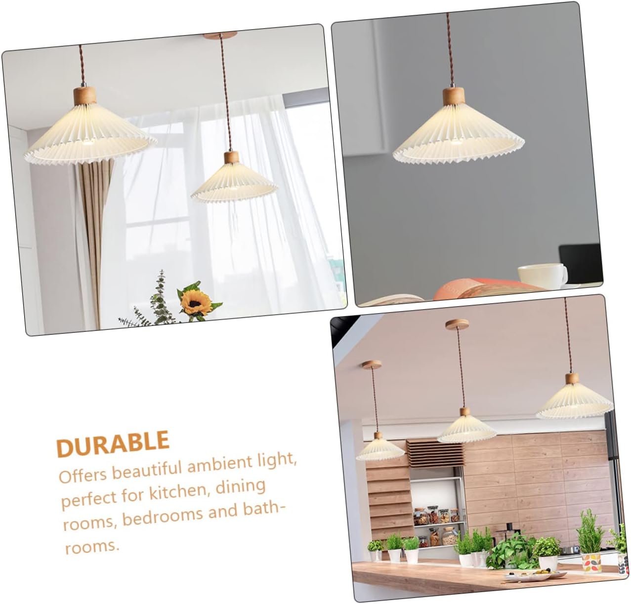 jojofuny Pendant Light Cord Wooden Screw Base Modern Ceiling Lighting Boho Style for Dining Rooms Bedrooms