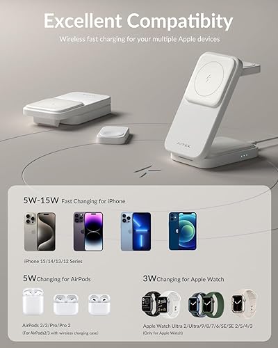 Miniatura 8 de Soporte de cargador inalámbrico 3 en 1, estación de carga plegable para iPhone con adaptador de 20 W, cargador inalámbrico magnético certificado Qi2