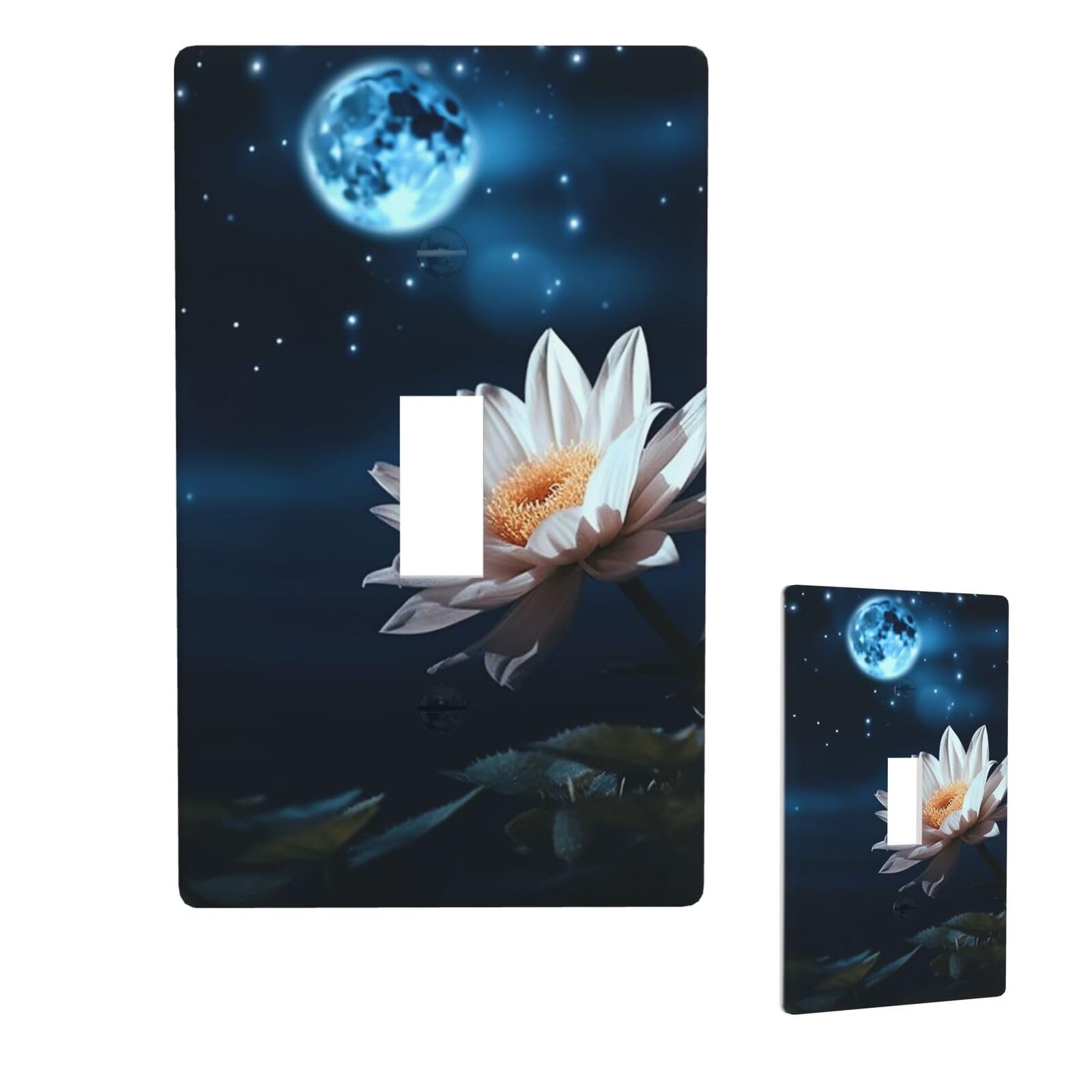 1 Gang Single Toggle Wall Plates, Unbreakable Decorative Light Switch Plate Covers Flower And Moon Electrical Switchplate Cover Faceplate For Bathroom Kitchen Decor