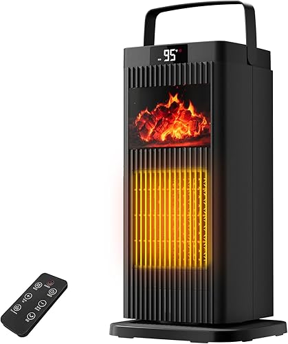 Calentador de espacio eléctrico, calentadores de espacio portátiles con efecto de llama de chimenea, 1500 W, oscilante, calentador eléctrico de