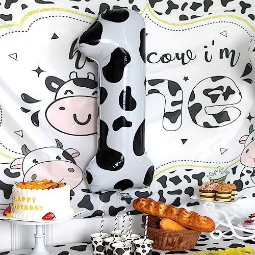 Image of Cow Print Number 0 Balloon, Large 40 Inch Cow Number Birthday Balloons | Helium Foil Mylar Balloon Cow Themed Birthday Party Decorations | Farm Barn Decor for kids,Girl,Boy