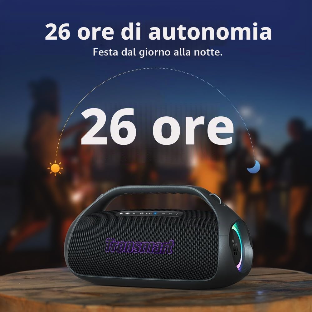 Tronsmart Bang 2 Altoparlante Bluetooth potente 90W, batteria 26H, grande altoparlante autoamplificato HiFi portatile, IPX6, EQ, altoparlante con corno e luci RGB, per campeggio, spiaggia o campagna