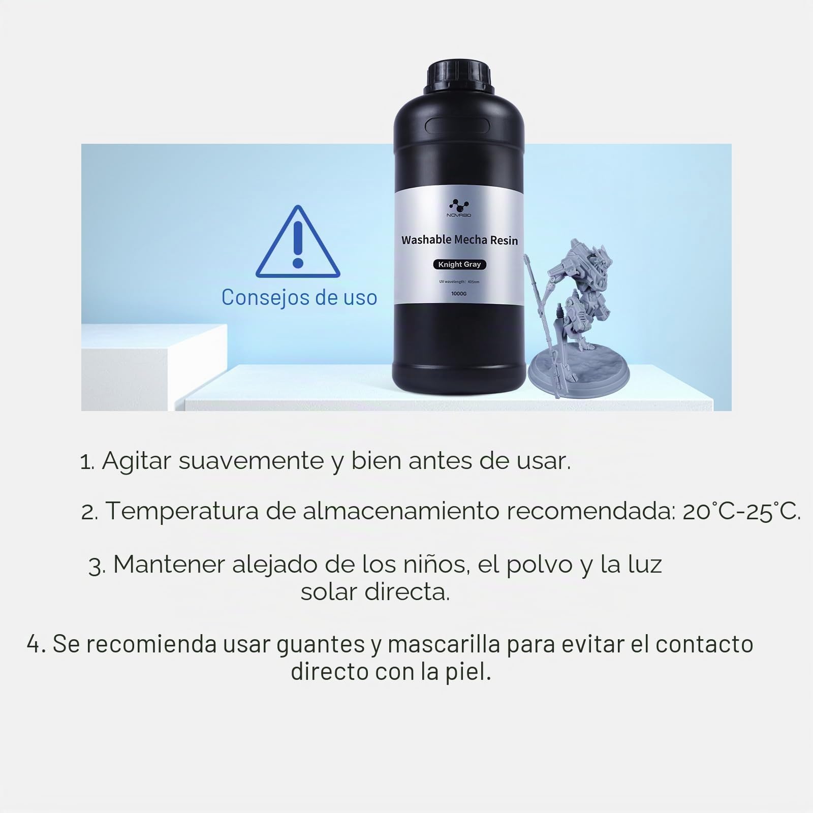 NOVA3D Resina líquida para impresora 3D lavable con agua con LCD de 405 nm de curado UV, bajo olor y alta durabilidad, resina de fotopolímero, gris caballero, 1000 ml