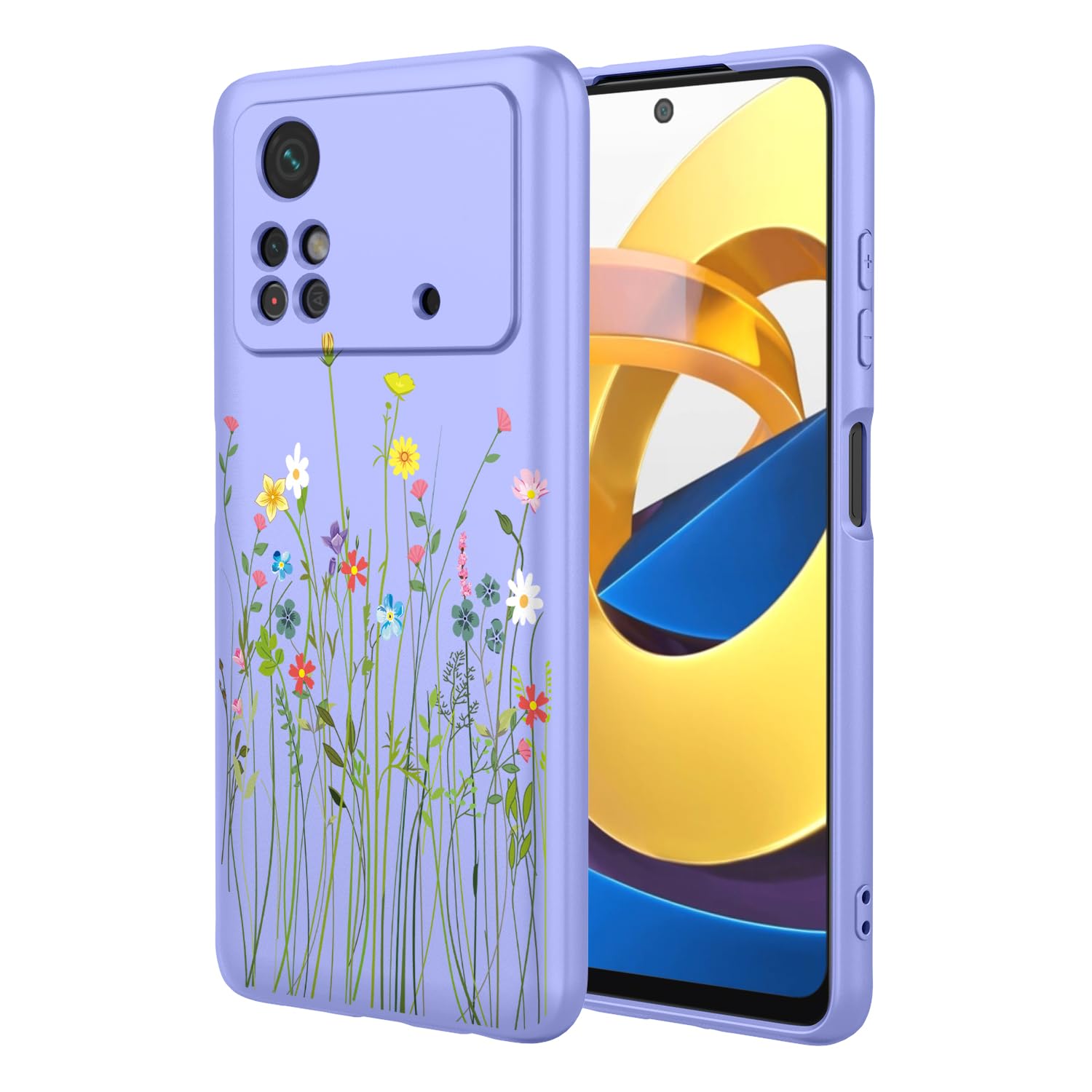 Phone Case for Xiaomi Poco M4 Pro 5G Case, Redmi Note 11T 5G Cases Shockproof Flexible Bumper TPU Soft Case Flower Pattern Phone Cover for Xiaomi Poco M4 Pro 5G Purple Flower