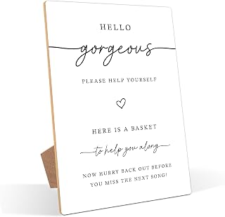 Hello Gorgeous Wedding Bathroom Sign, Minimalist White Wood Sign, Wedding Bathroom Basket Supplies, Party Supplies And Decorations for Bridal Shower Activities, Engagement Party, Bachelorette Party,1