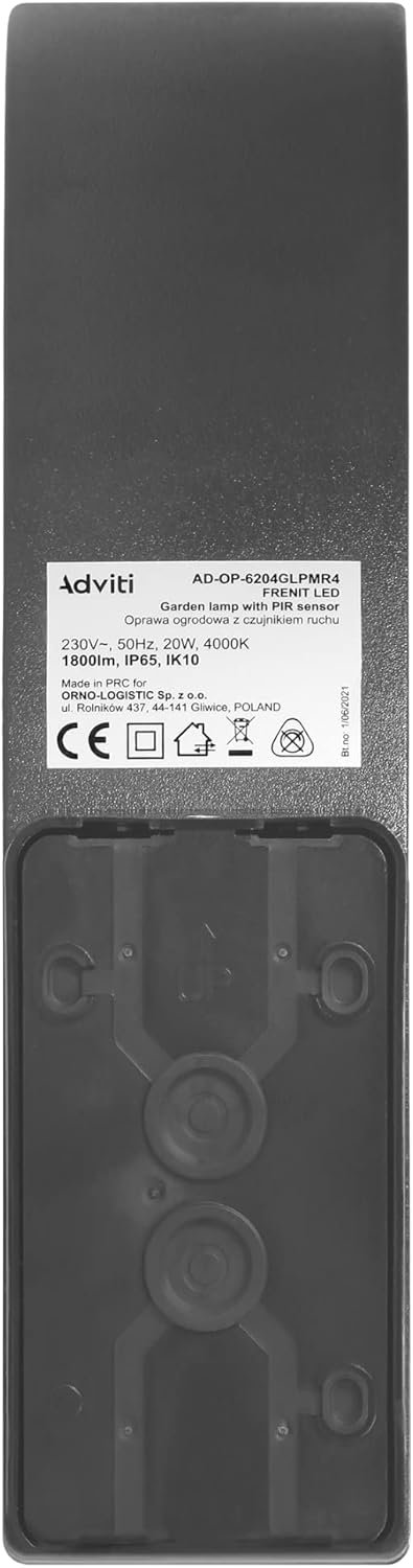 ກັບຄືນໄປບ່ອນ view of ADVITI FRENIT light showing mounting holes