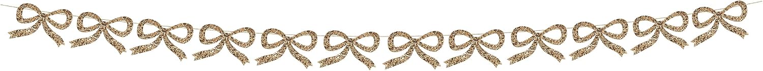 Meri Meri Glitter Bow Banner (Pack of 1), 10' Strand with Excess Cord, Easy to Assemble, Reusable Christmas or NYE Hanging Decoration