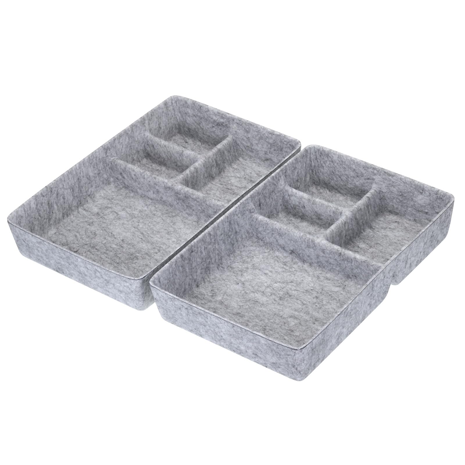 PATIKIL Organisateur de Tiroir en Feutre, Lot de 2 Plateaux D'Organisation à 4 Compartiments pour Cosmétiques, Maquillage, Fournitures de Bureau, Maison, Gris Clair
