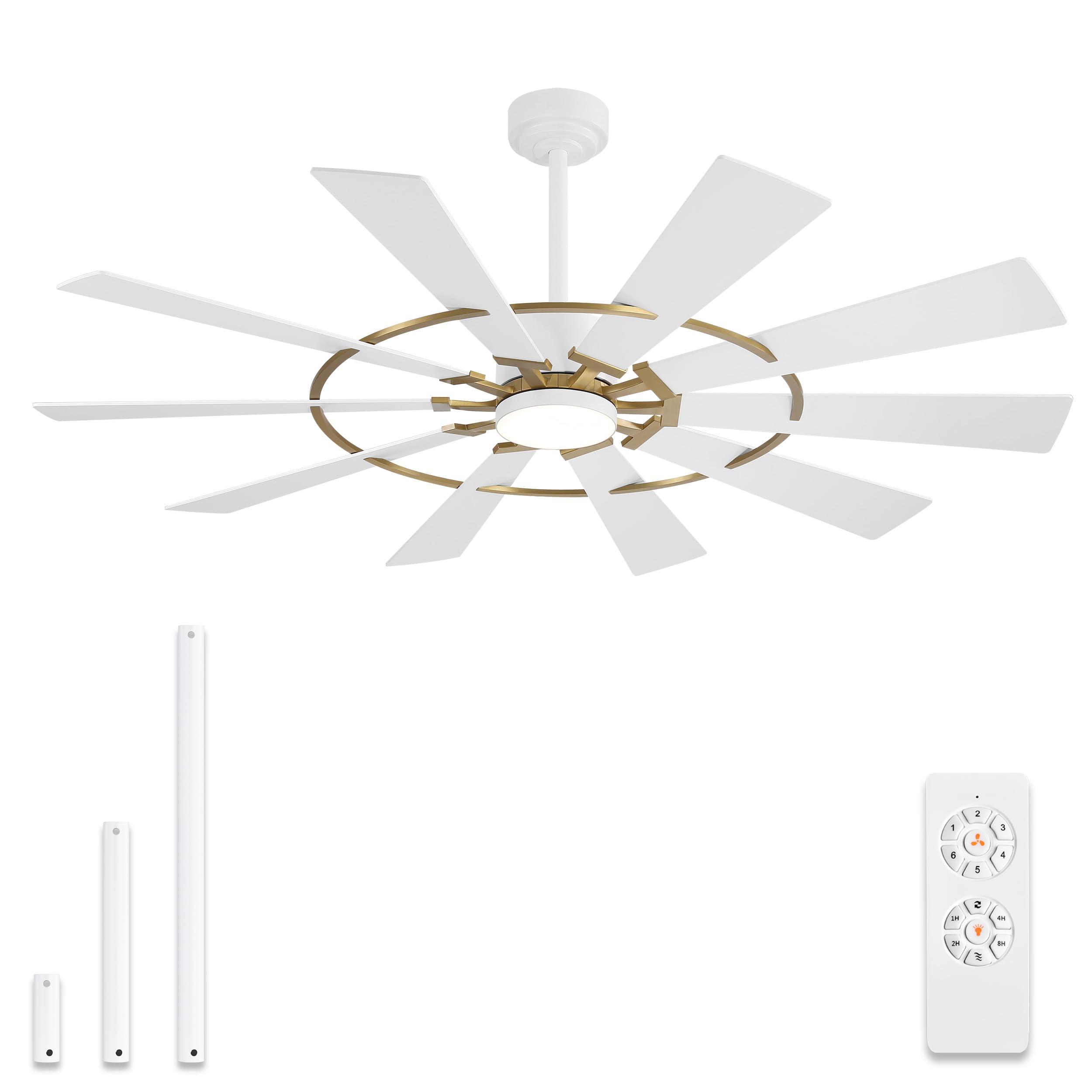 WINGBO 84" Windmill Ceiling Fan with Lights, 3 Downrod, 6-Speed Reversible DC Motor, 3CCT, 10 Blade Indoor Farmhouse DC Ceiling Fans for Kitchen