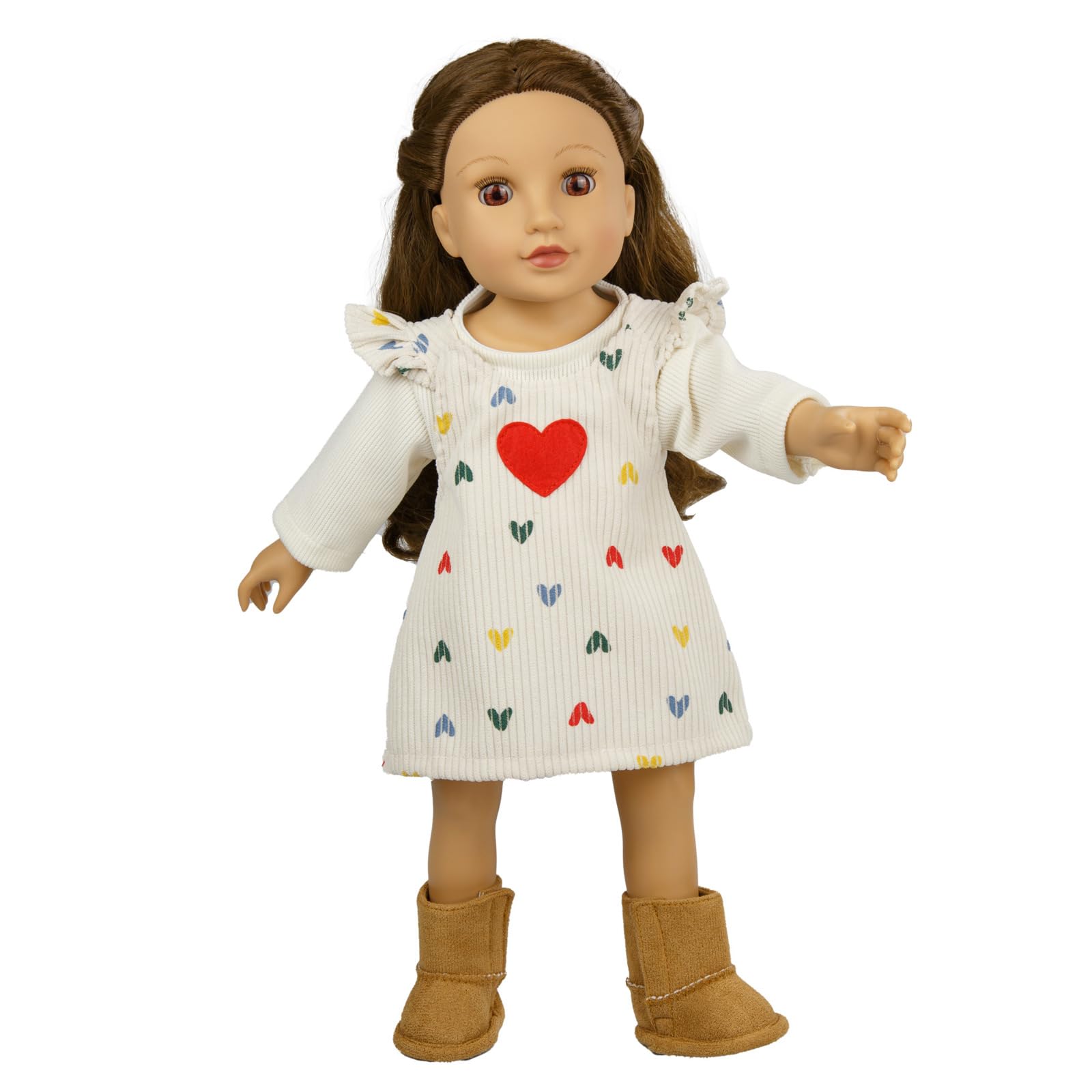 Heless 2530 - Ubranka dla lalek ''Heart Confetti'', 2-częściowy zestaw ze sztruksową sukienką i koszulką, dla lalek i przytulanek w rozmiarze 35-45 cm