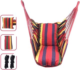 HEITIGN Asiento de Columpio para Silla de Hamaca de Cuerda Colgante Al Aire Libre, con Almohadas Silla de Hamaca Individual para Interior Al Aire Libre con Bolsa de Almacenamiento de Correa, arco iris