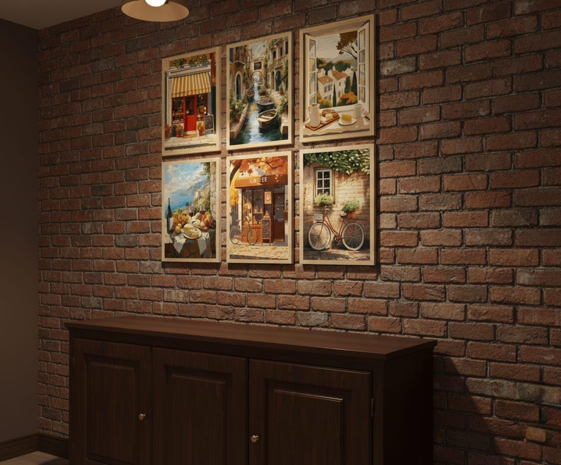 European Cityscape Wall Art - 6 Vintage Cafe Paintings -3