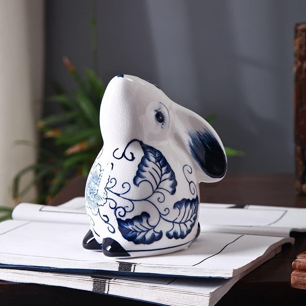 Dekoracja biurowa ceramiczne posągi królika niebiesko-białe porcelanowe figurki Chinoiserie Nowoczesna dekoracja domu (A)