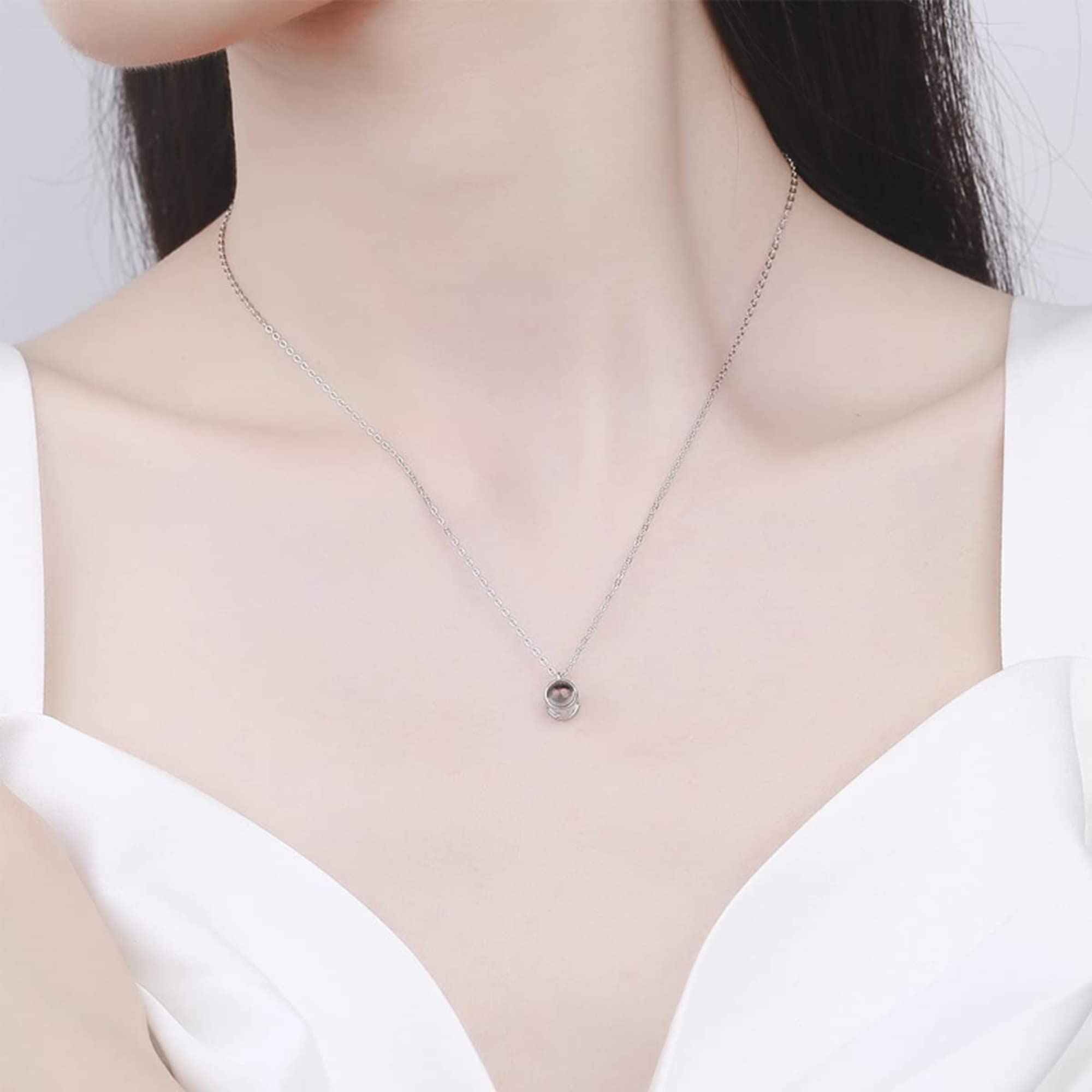 Argento Sterling 925 Collana con Foto Personalizzata – Collana con Proiezione, Ciondolo con Foto Personalizzata per anniversari e occasioni speciali