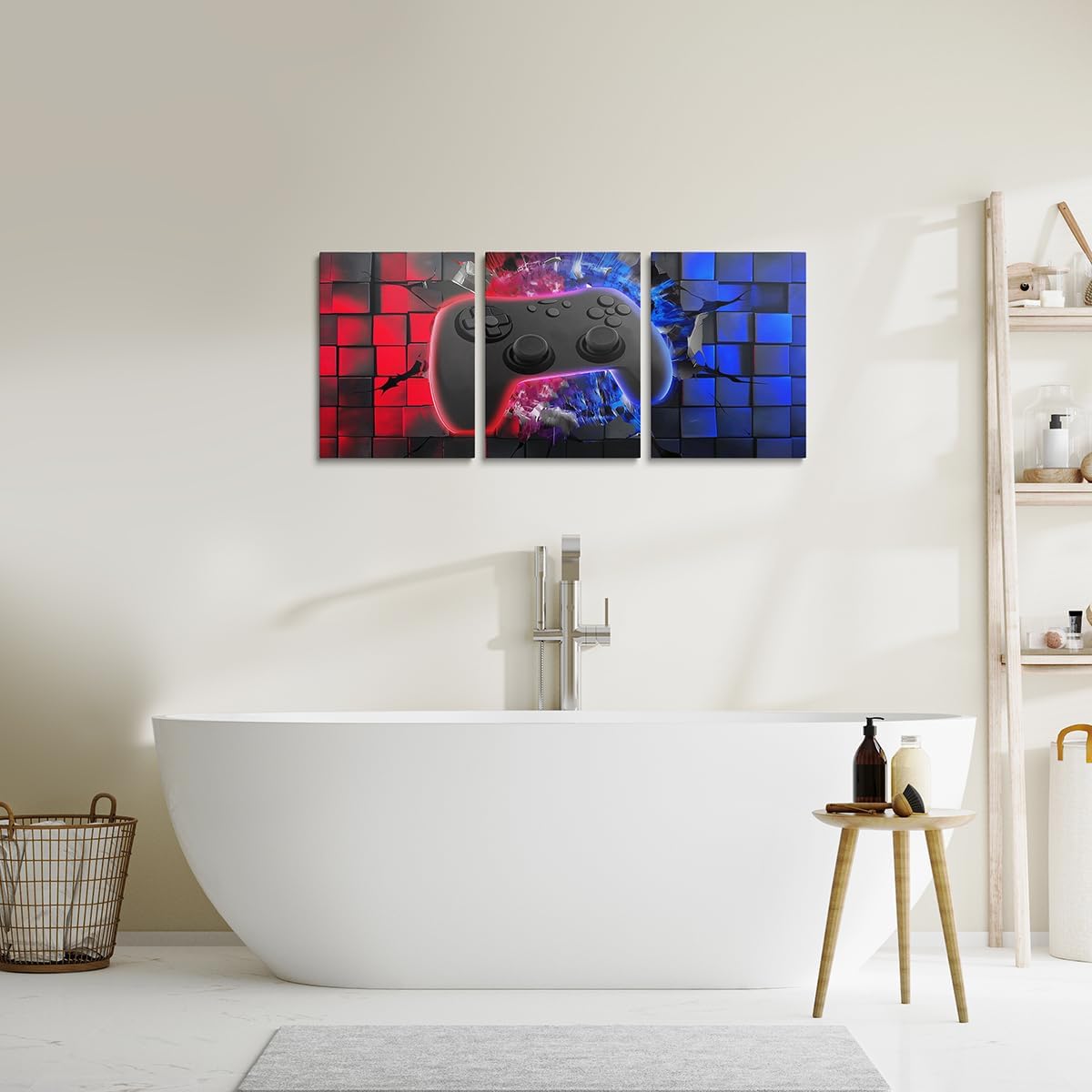 Erosebridal Gamer Canvas Wall Art - 3 Piece Red & Blue Black Gaming Wall Decor - Lightning Square Honeycomb Poster Prints - 12"X16" Gaming Room Decorations
