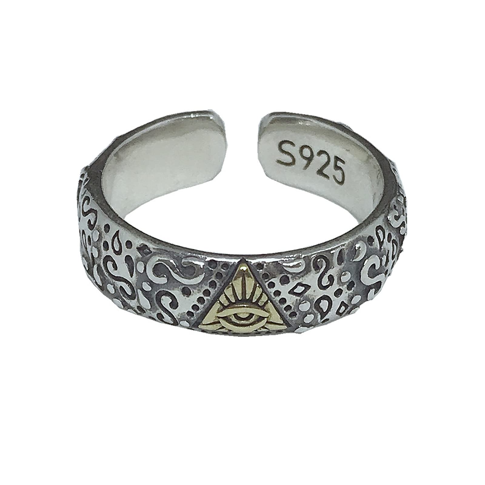 Anello per Massone con Occhio onnisciente in Argento Sterling 925 in Argento Sterling Anello Creativo per Coppia con Anello di Apertura