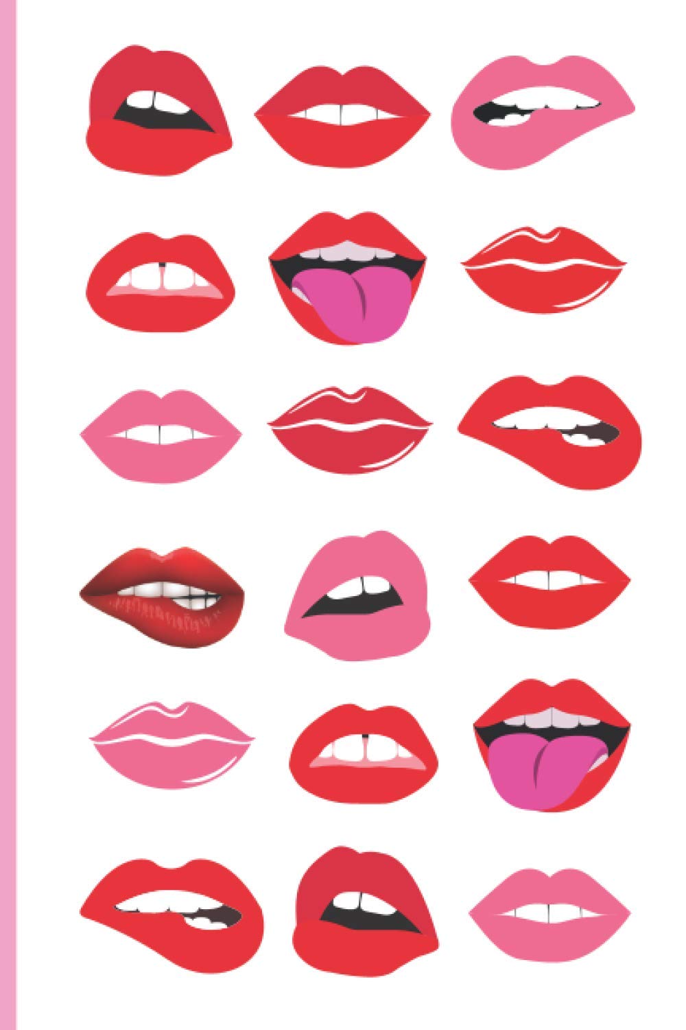 Preppy Notebooks:: Preppy Notebooks: Lips Design in White, Pink and Red - 6 x 9 in Journal, 120 pages of Wide Lined Ruled Paper