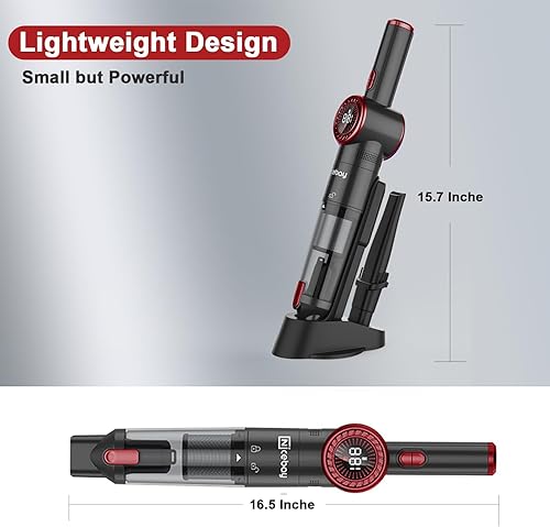 Miniatura 6 de Nicebay Aspiradora de mano inalámbrica, aspiradora de mano portátil de succión fuerte de 15 KPA, aspiradora de coche con pantalla LED, base de carga