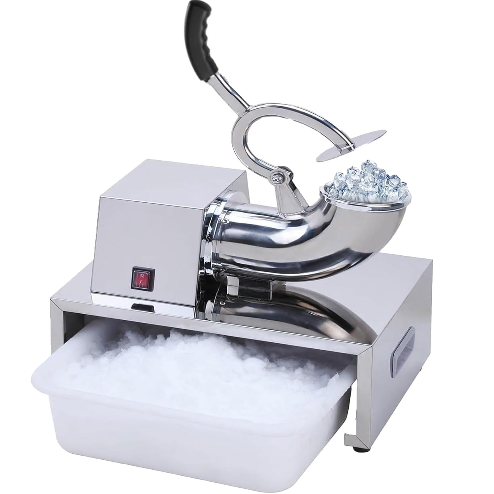 MiyKom Snowflake Ice Machine with Large Drawer, 300W Ice Shaver for Commercial and Home Kitchen Use, Stainless Steel Shaved Ice Maker 850 RPM for Chilled Cocktails and Desserts