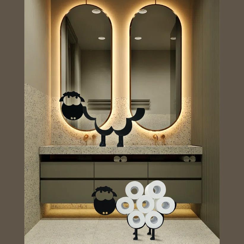 Toilettenpapierhalter Schaf-Design – Schwarz, Metall, Freistehend Oder Wandmontiert, Für Bis Zu 7 Rollen