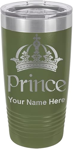 LaserGram Vaso aislado al vacío de 20 onzas, corona de príncipe con grabado personalizado incluido (camuflaje verde)