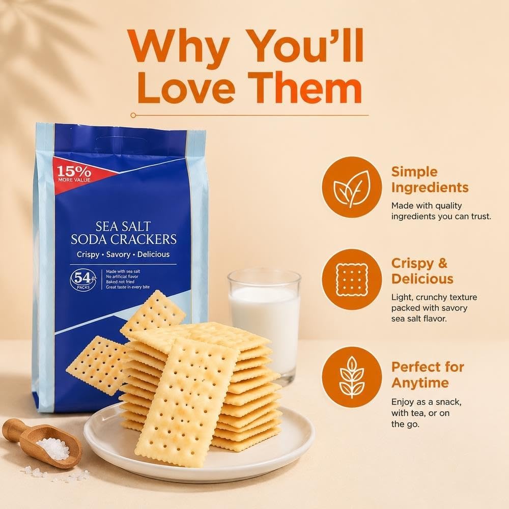 Galletas de soda con sal marina, snack crujiente sin freír 500 g