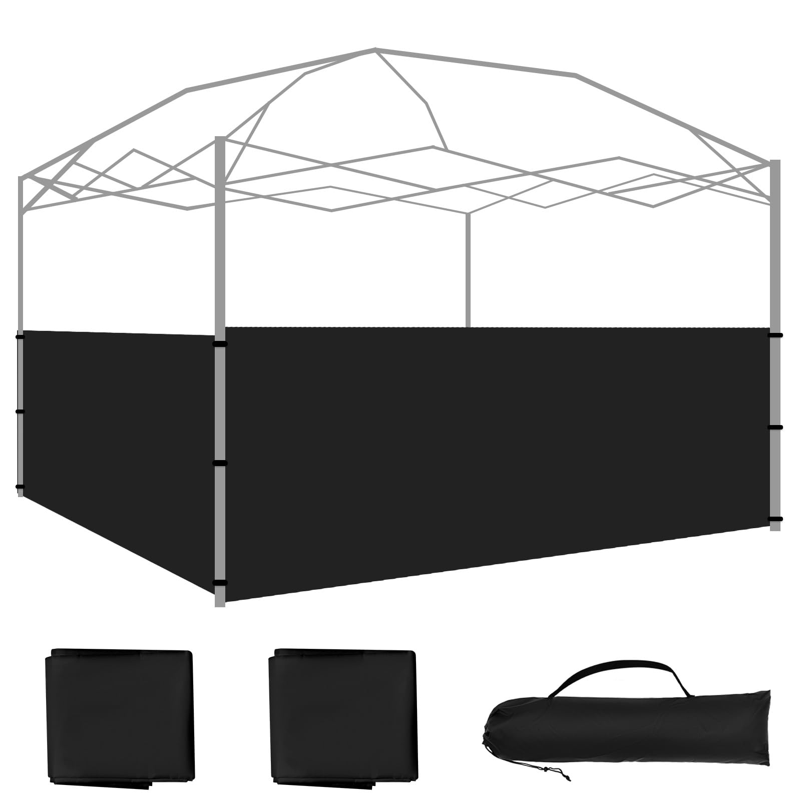2 Pcs Smoothnovelty Canopy Half Wall Outdoor Gazebo Side Panels for 10'x10', 10'x15', 10'x20' Vertical Leg Pop up Canopy Gazebo Shelter Tent (Black)