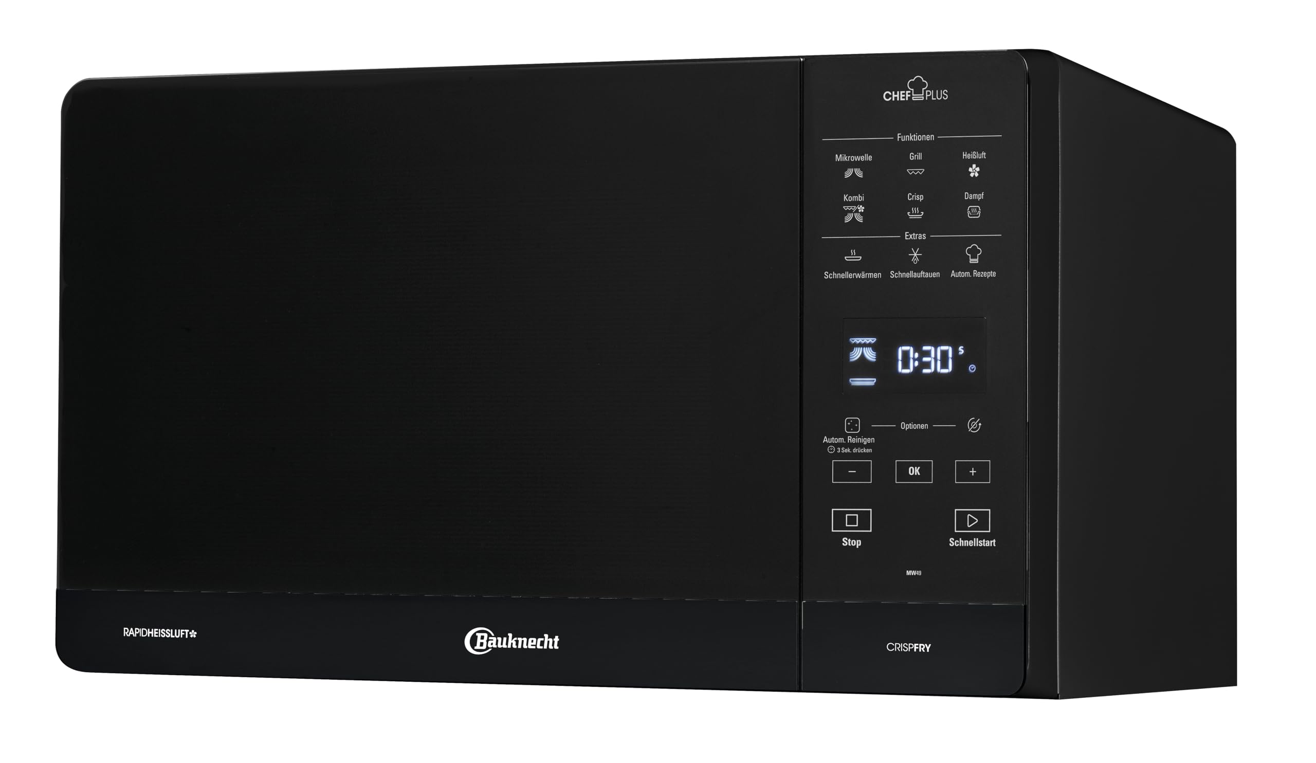 Bauknecht MW 49 BL – Freistehender Mikrowellen-Backofen mit Crisp, Dampfgarfunktion und Auto Clean
