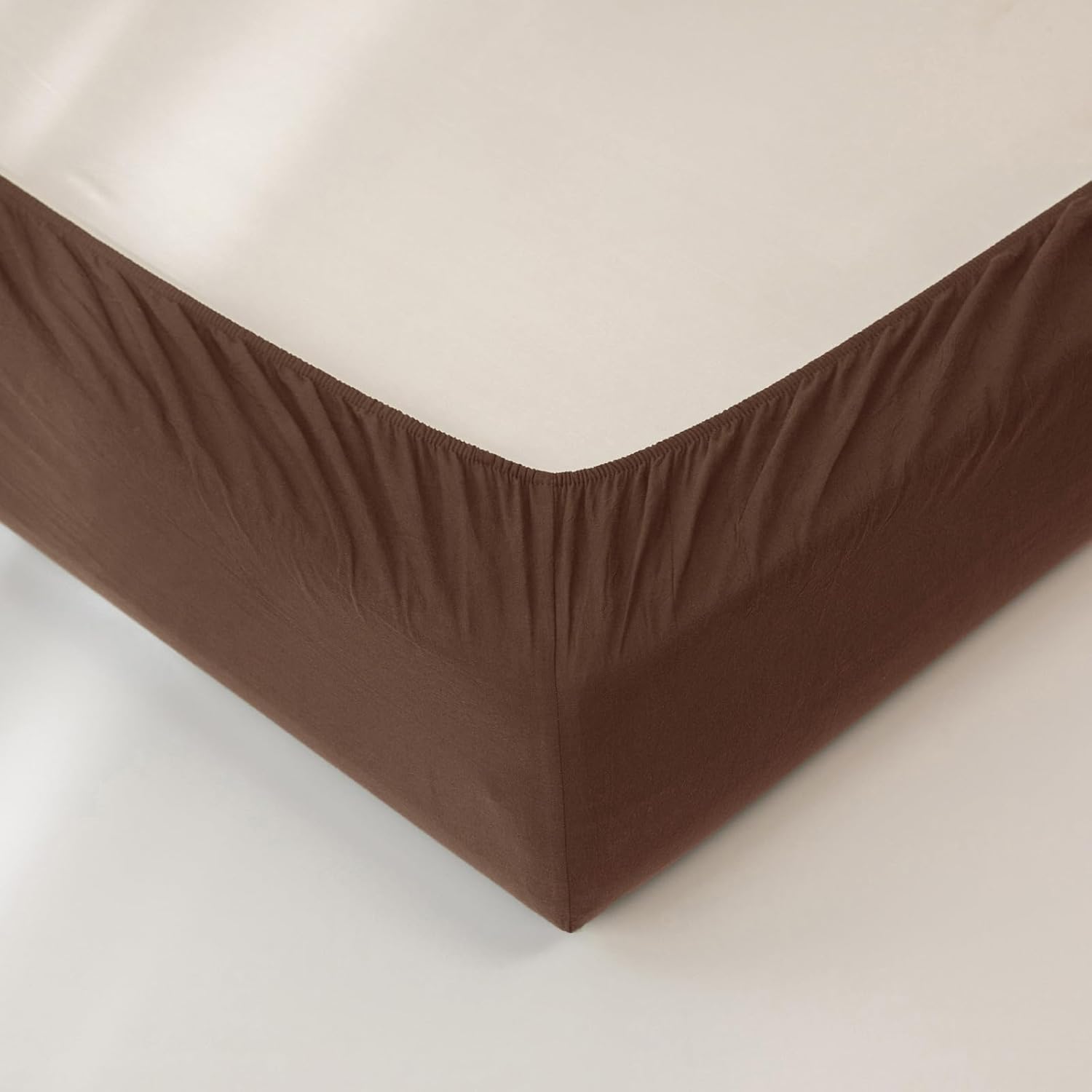 JIYUAN 100% Washed Cotton Fitted Sheet 1Piece, Deep Pocket Bottom Sheet Fits Mattress up to 17", Linen Like Comfy and Breathable for All Seasons, Queen Size, Chocolate Brown - Image 4