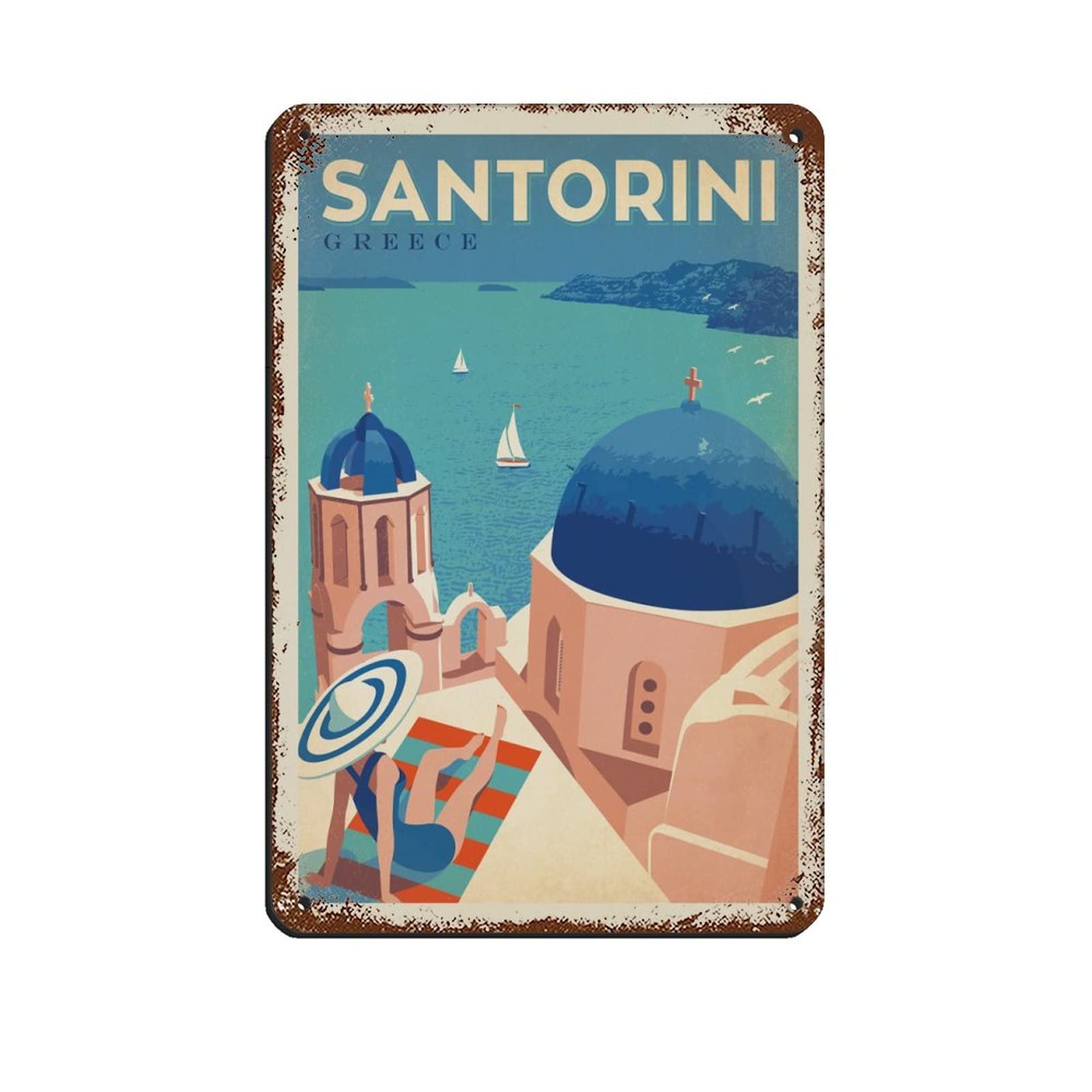 Nprzm A085 Vintage Metal Tin Signs Greece Santorini Travel Tin Signs Metal Poster Wall Decor Office Cafe Bathroom Bedroom 15X30cm