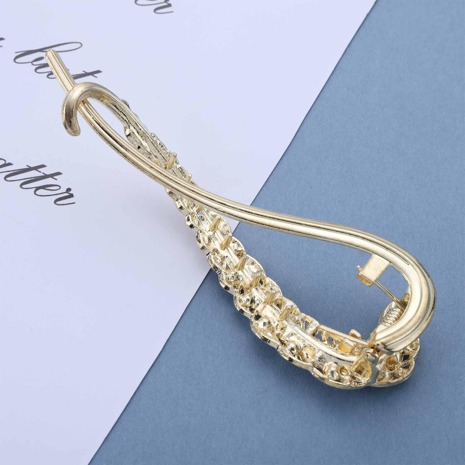 Cybche Large Rhinestone Hair Clips Gold Cz Hair Barrette Clip Crystal Banana Hair Clip Cz Hair Clip Hairpin French Style Twist Hair Barrette Decorative Hair Accessories Jewelry for Women(Gold) - Image 4