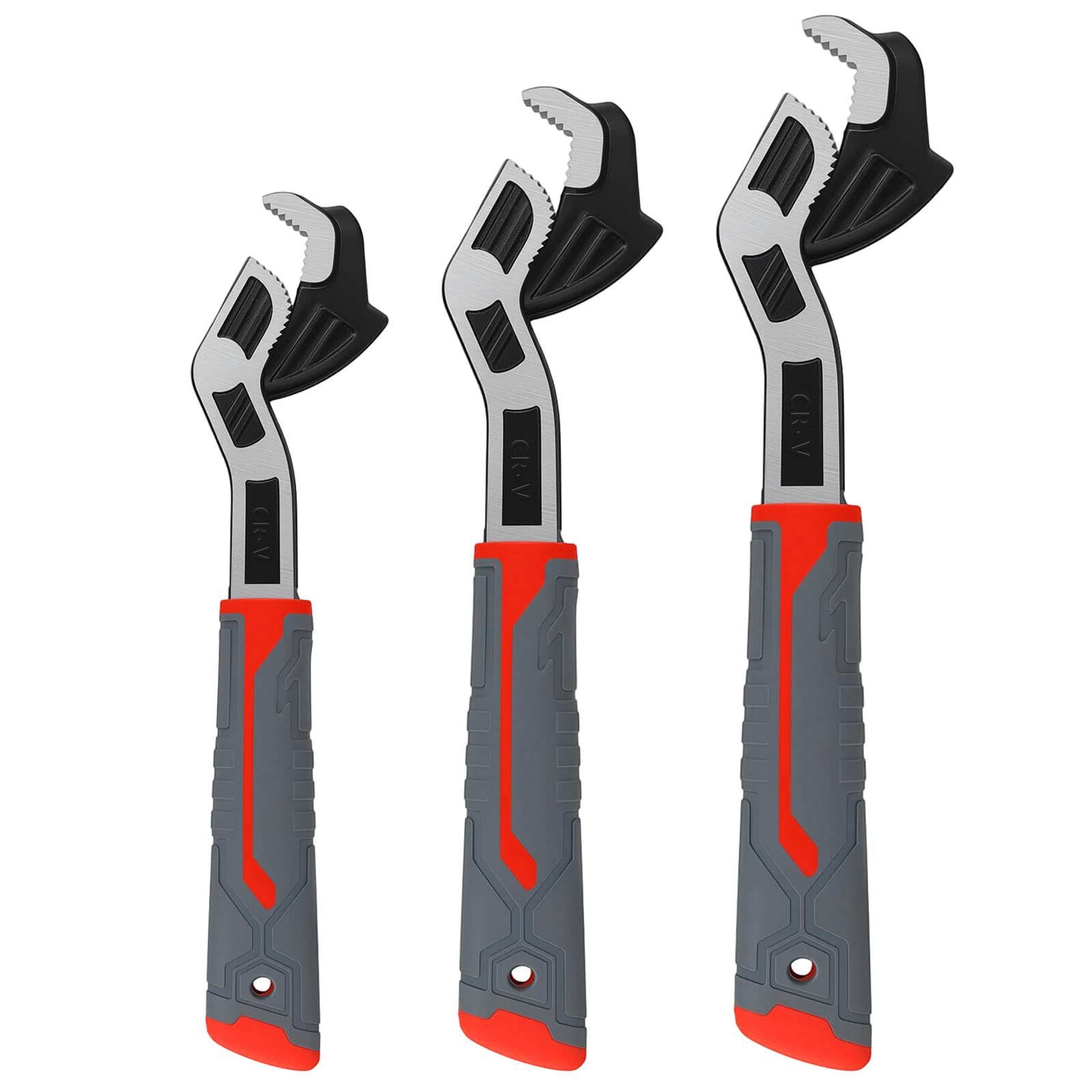HAKZEON 3 Pack Self Locking Self-Adjusting Wrenches, 8in 10in 12in Adjustable Spanner Set with Wide Jaw (9-43mm) for Kitchen, Bathroom, Tight Space Repairs